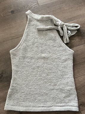 Zara Sleeveless Tie-Shoulder Knit Tank Top - Light Gray